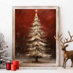 Christmas Wall Art - Printable Christmas Wall Art in Vintage Rustic Red Farmhouse Decor by Avr Pixel - Avr Pixel