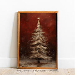 Christmas Wall Art - Printable Christmas Wall Art in Vintage Rustic Red Farmhouse Decor by Avr Pixel - Avr Pixel