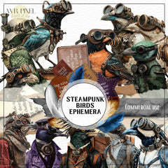 Scrapbooking Ephemera  & Junk Journal Kit | Vintage Steampunk Birds Gear Head   | Printable Papers & Grunge Art JJES9SET21 _ Avr pixel - Avr Pixel