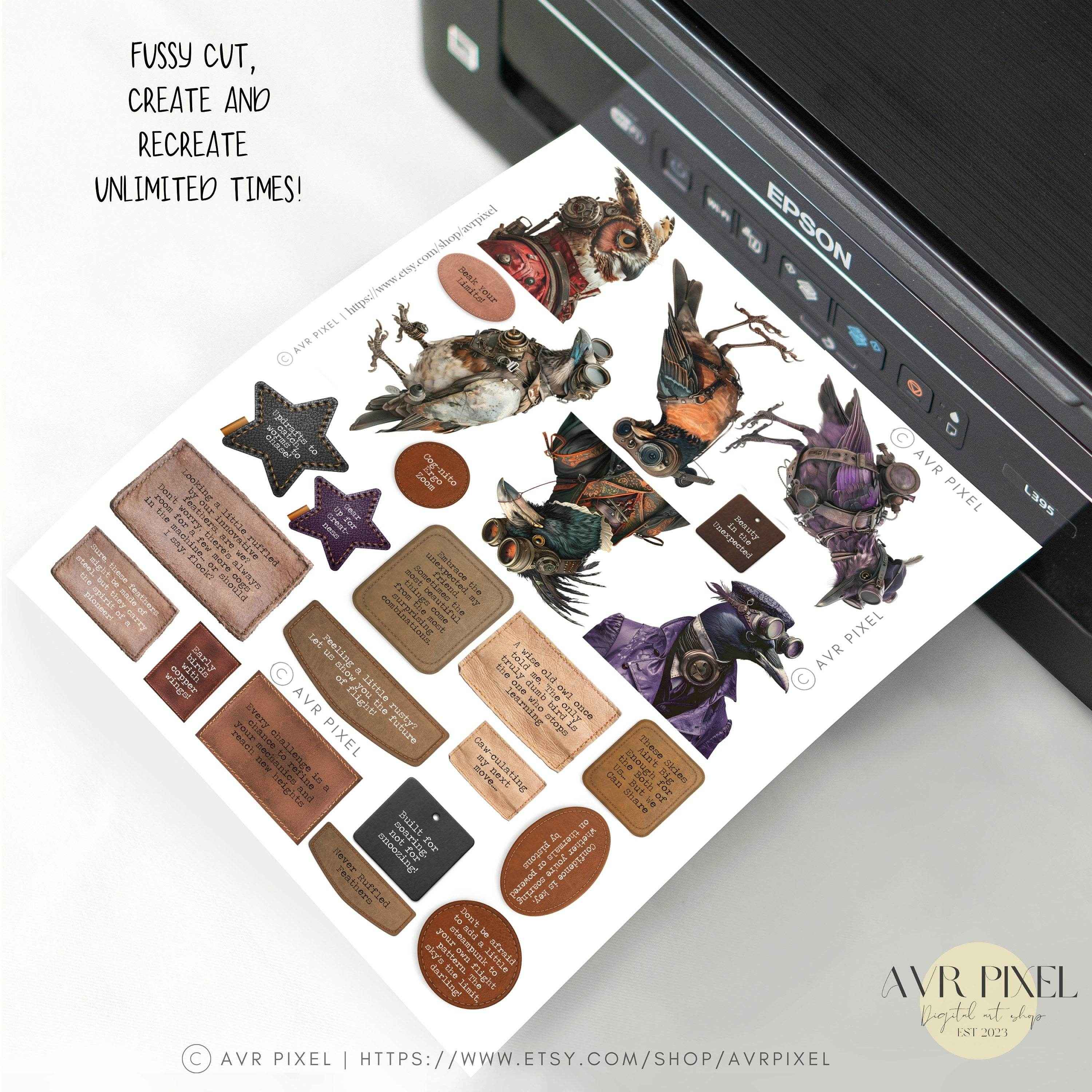 Scrapbooking Ephemera  & Junk Journal Kit | Vintage Steampunk Birds Gear Head   | Printable Papers & Grunge Art JJES9SET21 _ Avr pixel - Avr Pixel