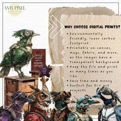 Scrapbooking Ephemera  & Junk Journal Kit | Vintage Steampunk Birds Gear Head   | Printable Papers & Grunge Art JJES9SET21 _ Avr pixel - Avr Pixel