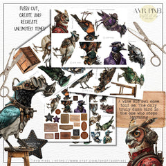 Scrapbooking Ephemera  & Junk Journal Kit | Vintage Steampunk Birds Gear Head   | Printable Papers & Grunge Art JJES9SET21 _ Avr pixel - Avr Pixel