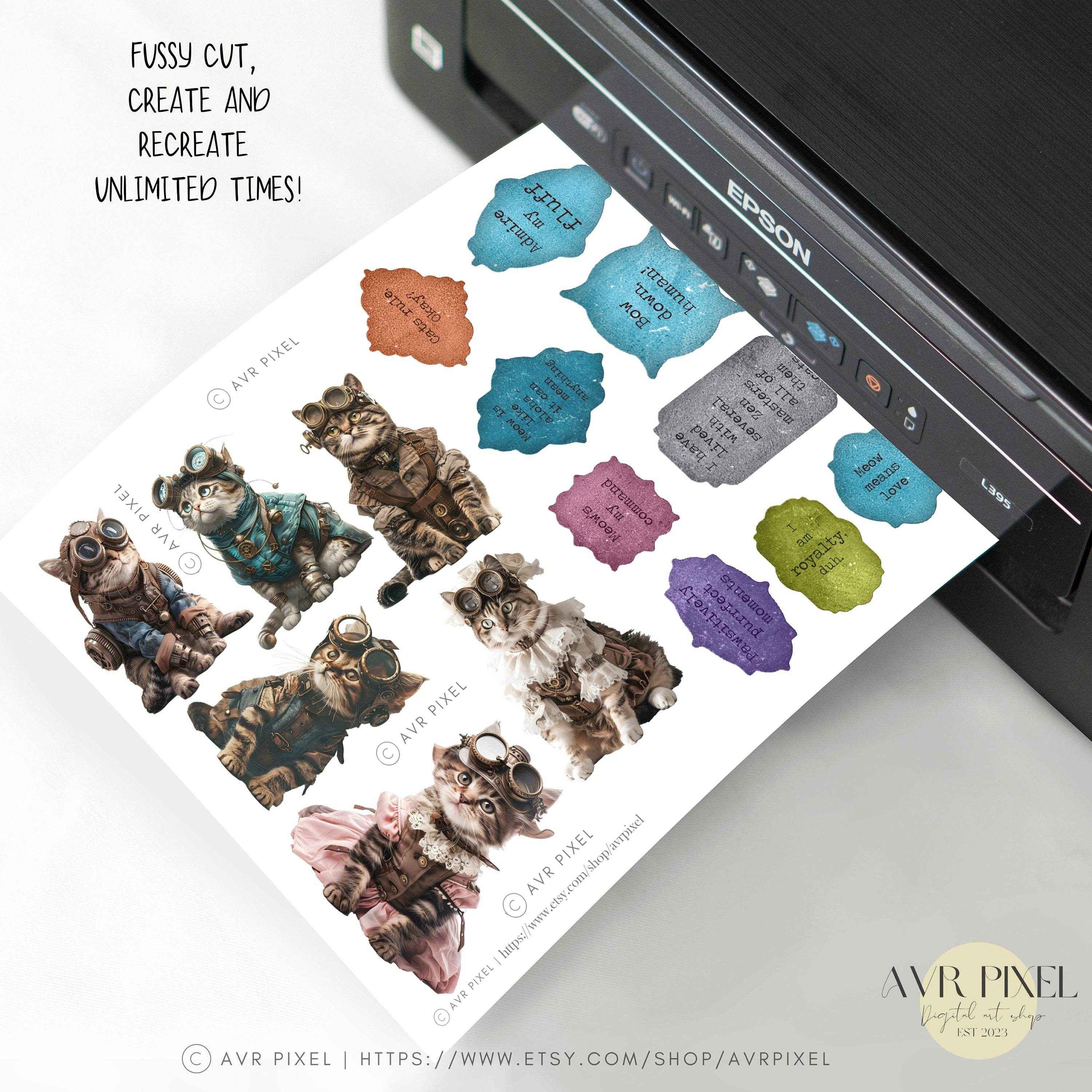 Scrapbooking Ephemera  & Junk Journal Kit | Vintage Steampunk Cats Digital Papers | Victorian  &   JJES14SET21 _ Avr pixel - Avr Pixel