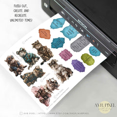 Scrapbooking Ephemera  & Junk Journal Kit | Vintage Steampunk Cats Digital Papers | Victorian  &   JJES14SET21 _ Avr pixel - Avr Pixel