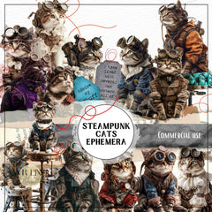 Scrapbooking Ephemera  & Junk Journal Kit | Vintage Steampunk Cats Digital Papers | Victorian  &   JJES14SET21 _ Avr pixel - Avr Pixel