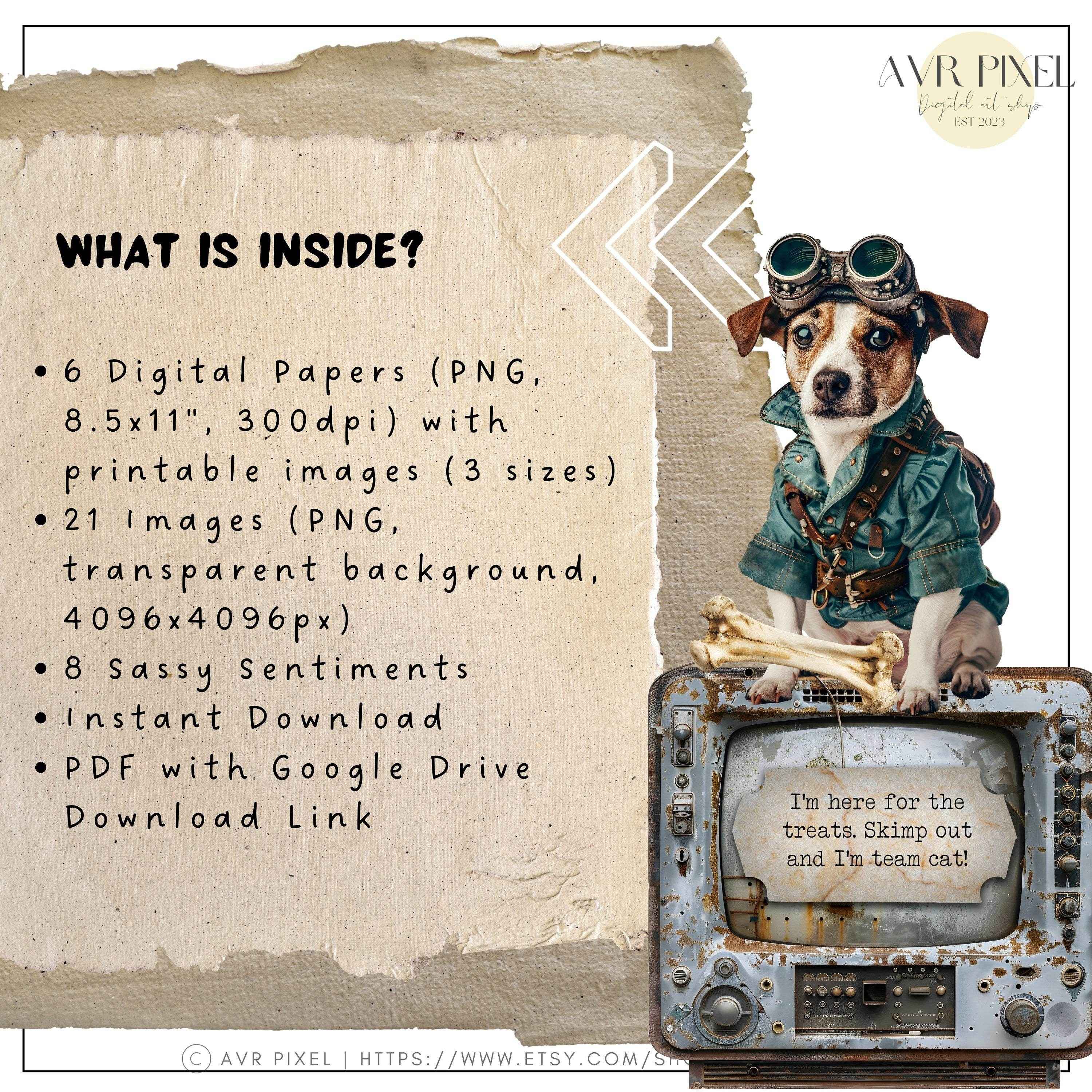 Scrapbooking Ephemera  & Junk Journal Kit | Steampunk Dogs  Set | Victorian Digital Papers |  & Collage Sheets JJES13SET21 _ Avr pixel - Avr Pixel