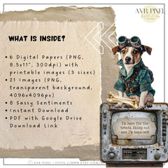 Scrapbooking Ephemera  & Junk Journal Kit | Steampunk Dogs  Set | Victorian Digital Papers |  & Collage Sheets JJES13SET21 _ Avr pixel - Avr Pixel