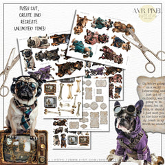 Scrapbooking Ephemera  & Junk Journal Kit | Steampunk Dogs  Set | Victorian Digital Papers |  & Collage Sheets JJES13SET21 _ Avr pixel - Avr Pixel