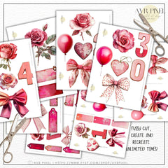 Scrapbooking Ephemera  & Junk Journal Kit | Valentines Vintage  | Victorian  Sheets | DIY  Designs JJES29S33 _ Avr pixel - Avr Pixel