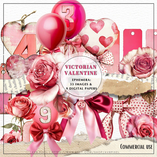 Scrapbooking Ephemera  & Junk Journal Kit | Valentines Vintage  | Victorian  Sheets | DIY  Designs JJES29S33 _ Avr pixel - Avr Pixel