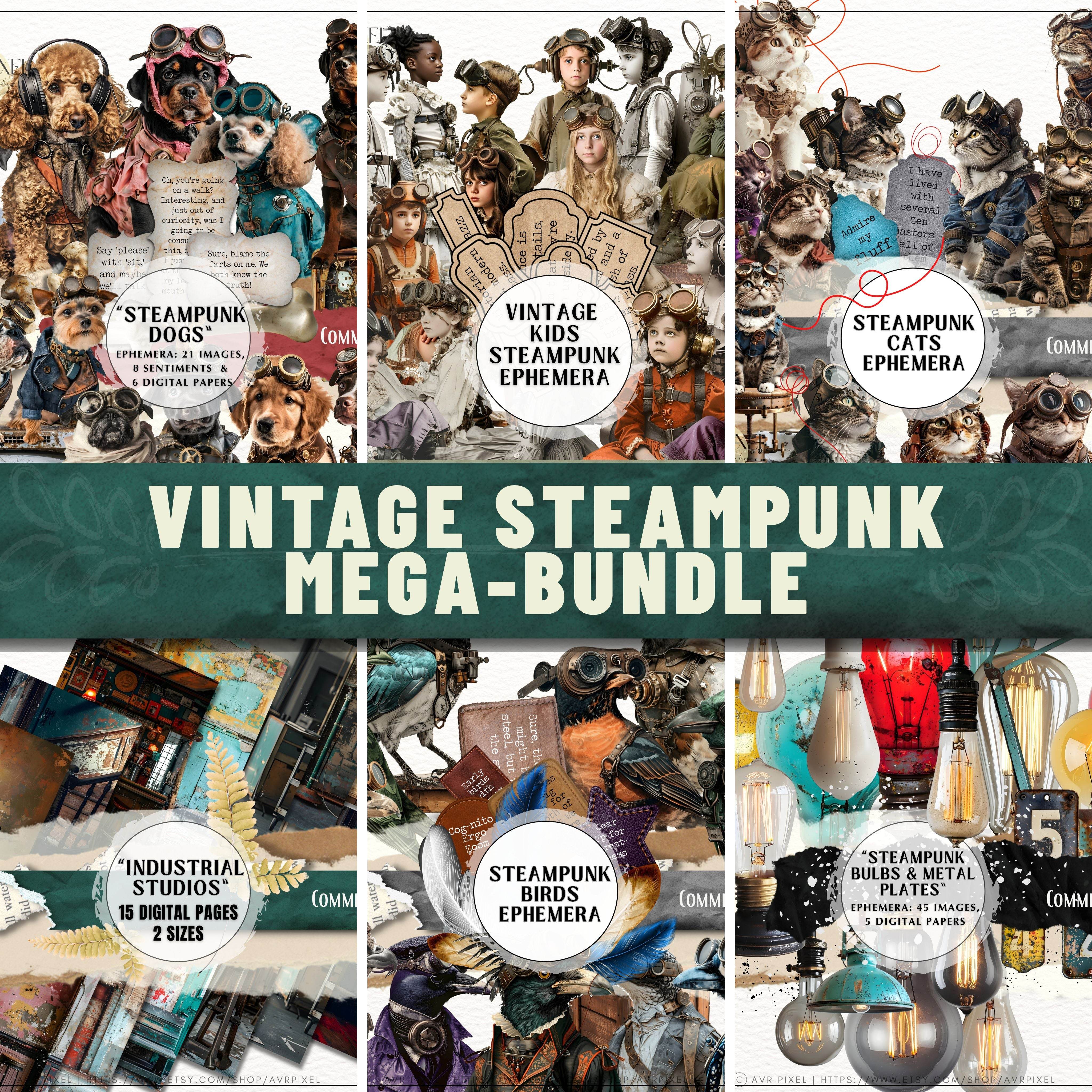 Steampunk Victorian Mega Pack | 200+ Digital Junk Journal Kit | Commercial Use Scrapbook Ephemera - Avr Pixel