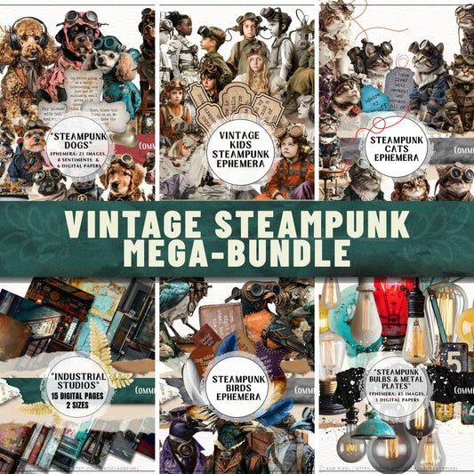 Steampunk Victorian Mega Pack | 200+ Digital Junk Journal Kit | Commercial Use Scrapbook Ephemera - Avr Pixel