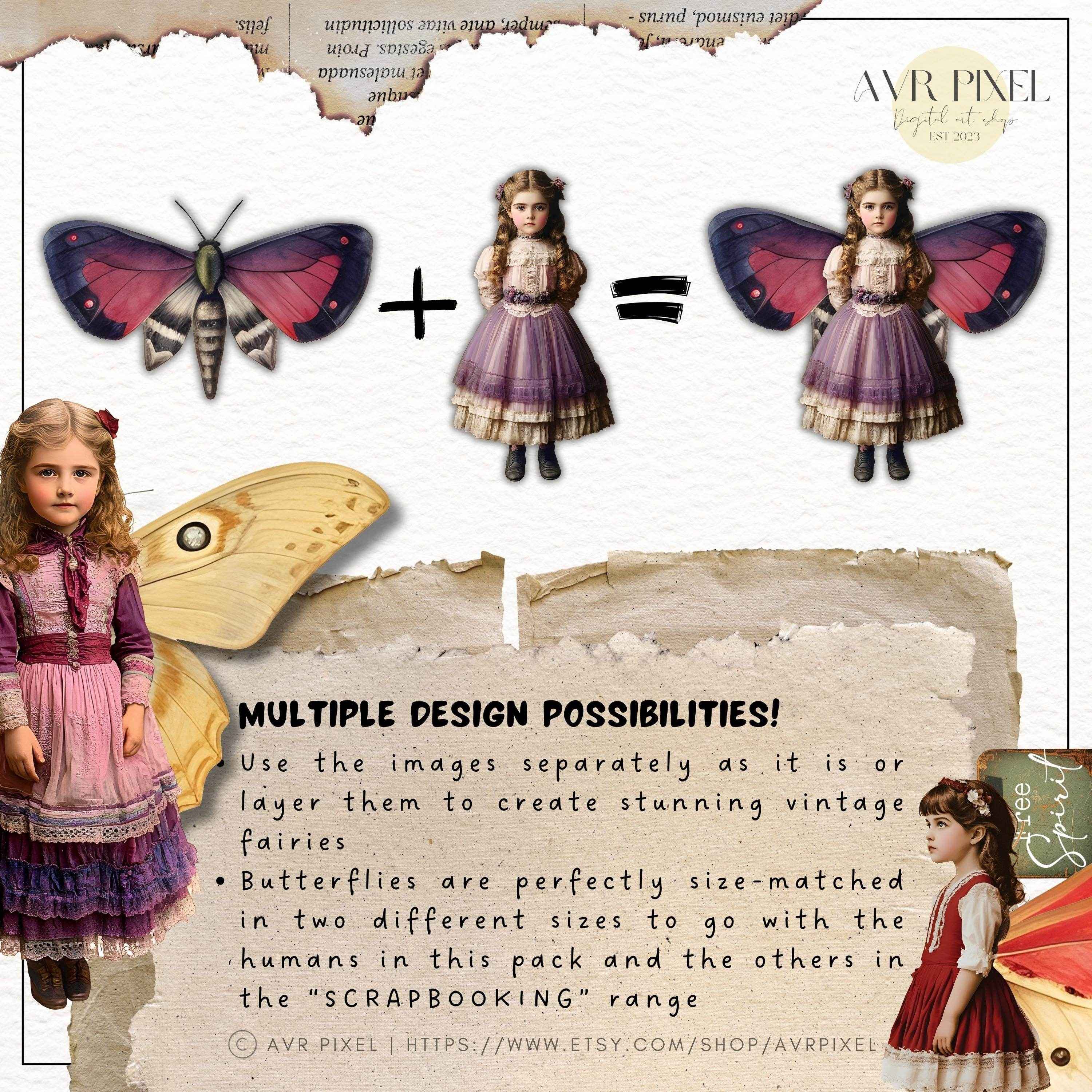 Scrapbooking Ephemera  & Junk Journal Kit | Vintage Butterfly   | Fairy  Printables for  Retro Crafts  Clip Art  Instant Download  JJES28S34 _ Avr pixel - Avr Pixel