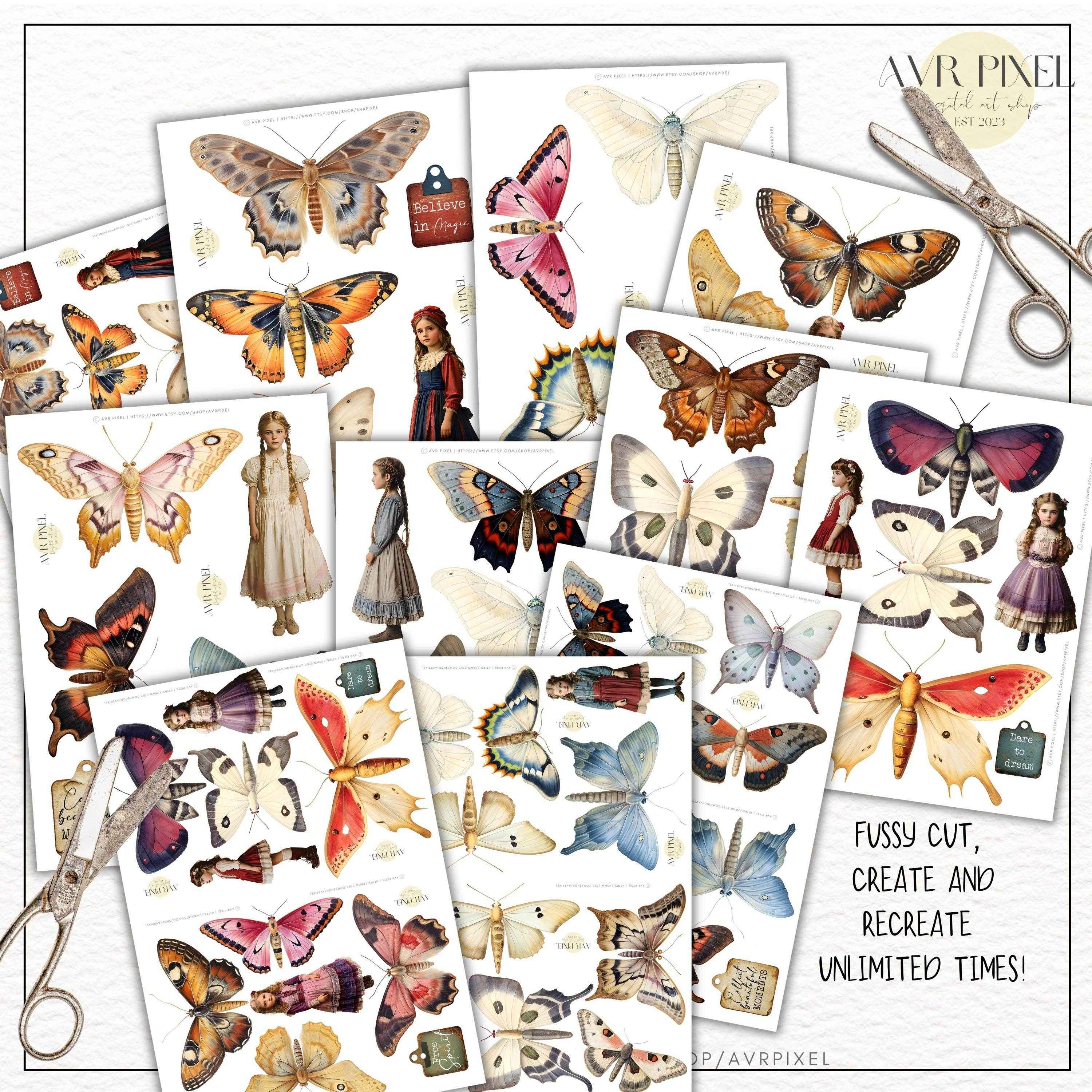 Scrapbooking Ephemera  & Junk Journal Kit | Vintage Butterfly   | Fairy  Printables for  Retro Crafts  Clip Art  Instant Download  JJES28S34 _ Avr pixel - Avr Pixel