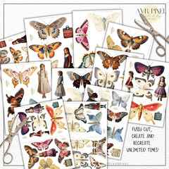 Scrapbooking Ephemera  & Junk Journal Kit | Vintage Butterfly   | Fairy  Printables for  Retro Crafts  Clip Art  Instant Download  JJES28S34 _ Avr pixel - Avr Pixel