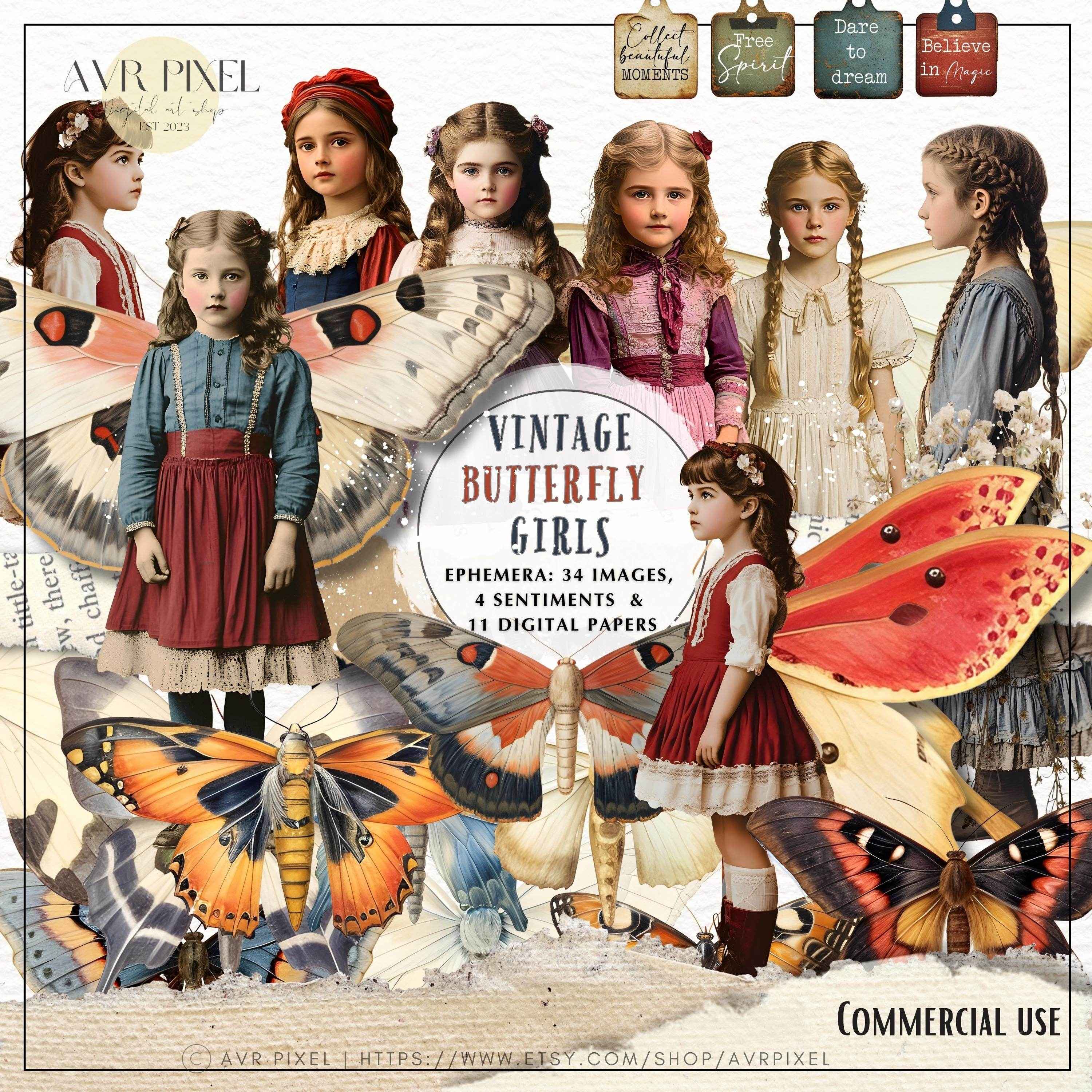 Scrapbooking Ephemera  & Junk Journal Kit | Vintage Butterfly   | Fairy  Printables for  Retro Crafts  Clip Art  Instant Download  JJES28S34 _ Avr pixel - Avr Pixel