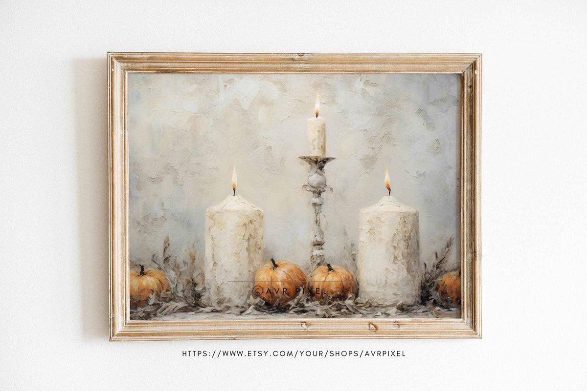 Halloween Wall Art - Elegant Pumpkin Candle Fall Decor by Avr Pixel - Avr Pixel