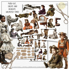 Scrapbooking Ephemera Kit | Vintage Steampunk Kids Digital Art & Crafts | Gears Head JJES3SET21 _ Avr pixel - Avr Pixel