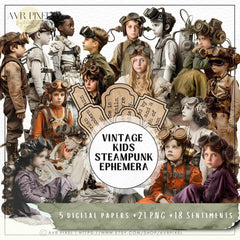 Scrapbooking Ephemera Kit | Vintage Steampunk Kids Digital Art & Crafts | Gears Head JJES3SET21 _ Avr pixel - Avr Pixel