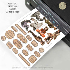 Scrapbooking Ephemera Kit | Vintage Steampunk Kids Digital Art & Crafts | Gears Head JJES3SET21 _ Avr pixel - Avr Pixel