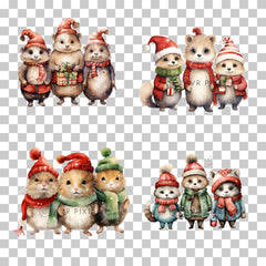 Christmas Animal Clipart Set - 12 PNGs and 10 Watercolor Phrases for Crafting and Scrapbooking - Avr Pixel