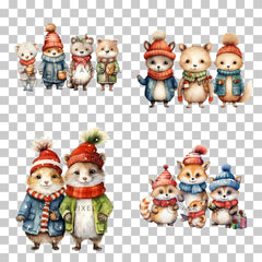 Christmas Animal Clipart Set - 12 PNGs and 10 Watercolor Phrases for Crafting and Scrapbooking - Avr Pixel