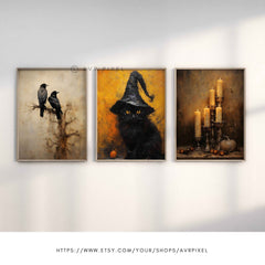 Halloween Wall Art | Spooky Set - Witch Hat Pumpkin Candles Decor _ Avr pixel - Avr Pixel