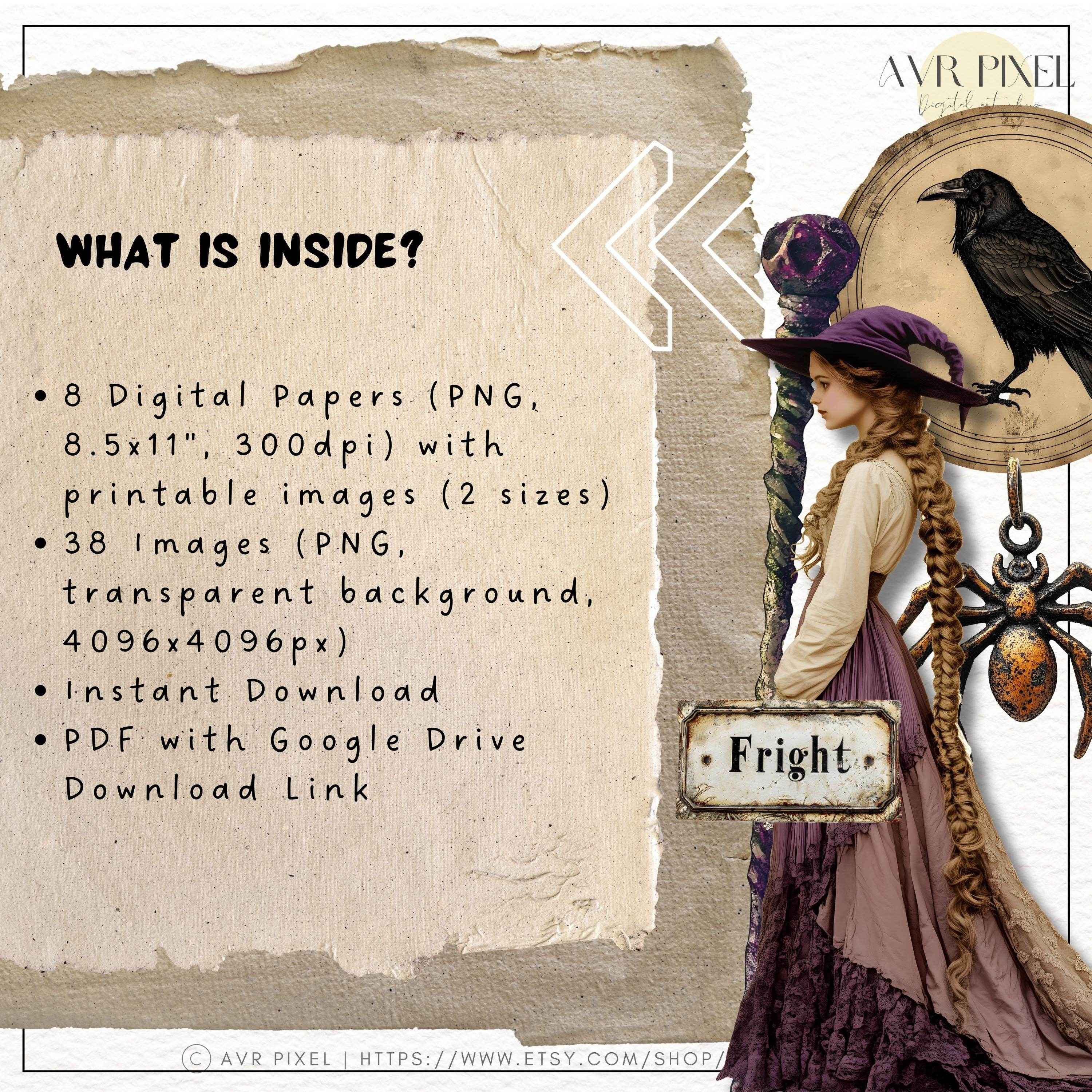 Halloween Scrapbooking Kit | Classic Vintage Ephemera & Junk Journal Kit | Commercial Use Digital Cutouts JJES22H2SE - Avr Pixel - Avr Pixel