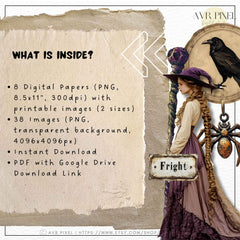 Halloween Scrapbooking Kit | Classic Vintage Ephemera & Junk Journal Kit | Commercial Use Digital Cutouts JJES22H2SE - Avr Pixel - Avr Pixel