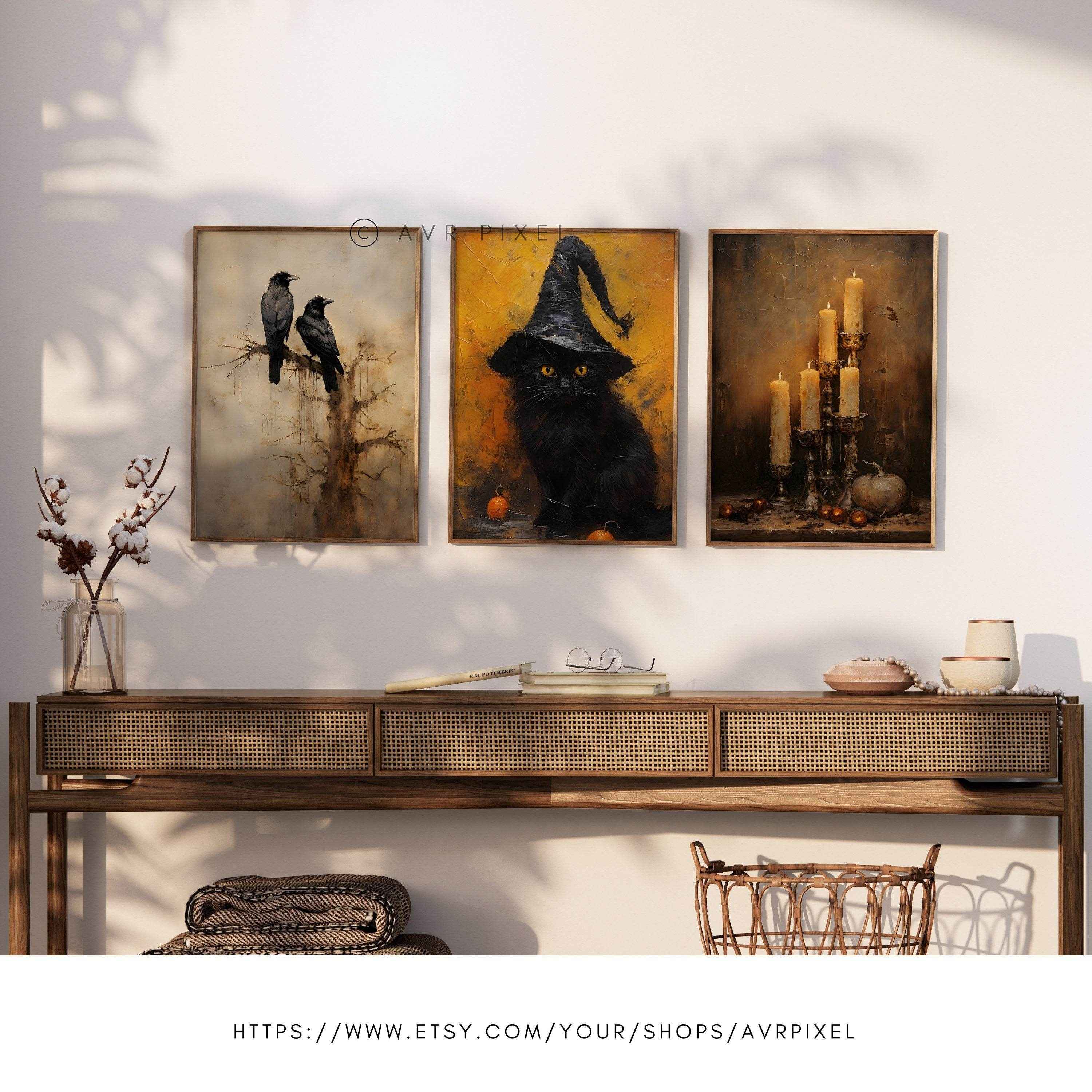 Halloween Wall Art | Spooky Set - Witch Hat Pumpkin Candles Decor _ Avr pixel - Avr Pixel