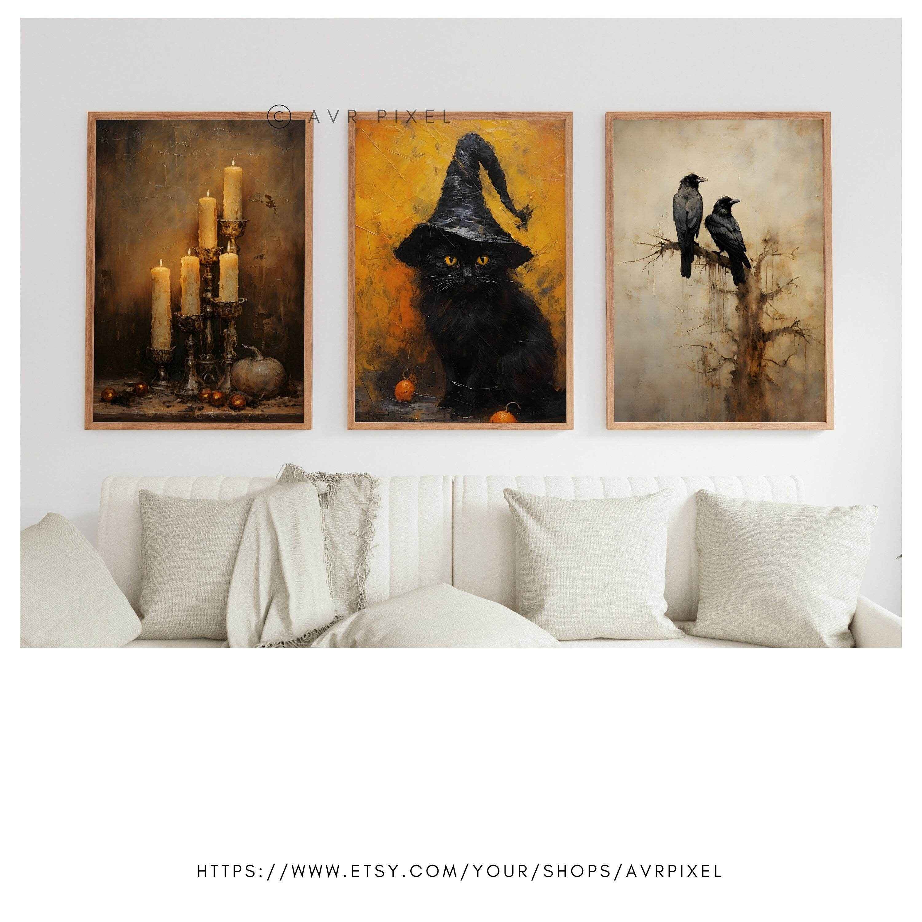 Halloween Wall Art | Spooky Set - Witch Hat Pumpkin Candles Decor _ Avr pixel - Avr Pixel