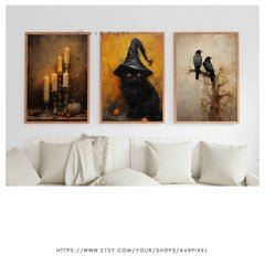 Halloween Wall Art | Spooky Set - Witch Hat Pumpkin Candles Decor _ Avr pixel - Avr Pixel