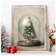 Christmas Wall Art |  Tree Snow Globe  | Rustic Farmhouse Holiday Decor | Printable Digital Download WAS1P1 _ Avr pixel - Avr Pixel