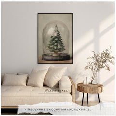 Christmas Wall Art |  Tree Snow Globe  | Rustic Farmhouse Holiday Decor | Printable Digital Download WAS1P1 _ Avr pixel - Avr Pixel