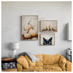 Halloween Wall Art |   Set - Cat Pumpkin  Candles Designs _ Avr pixel - Avr Pixel