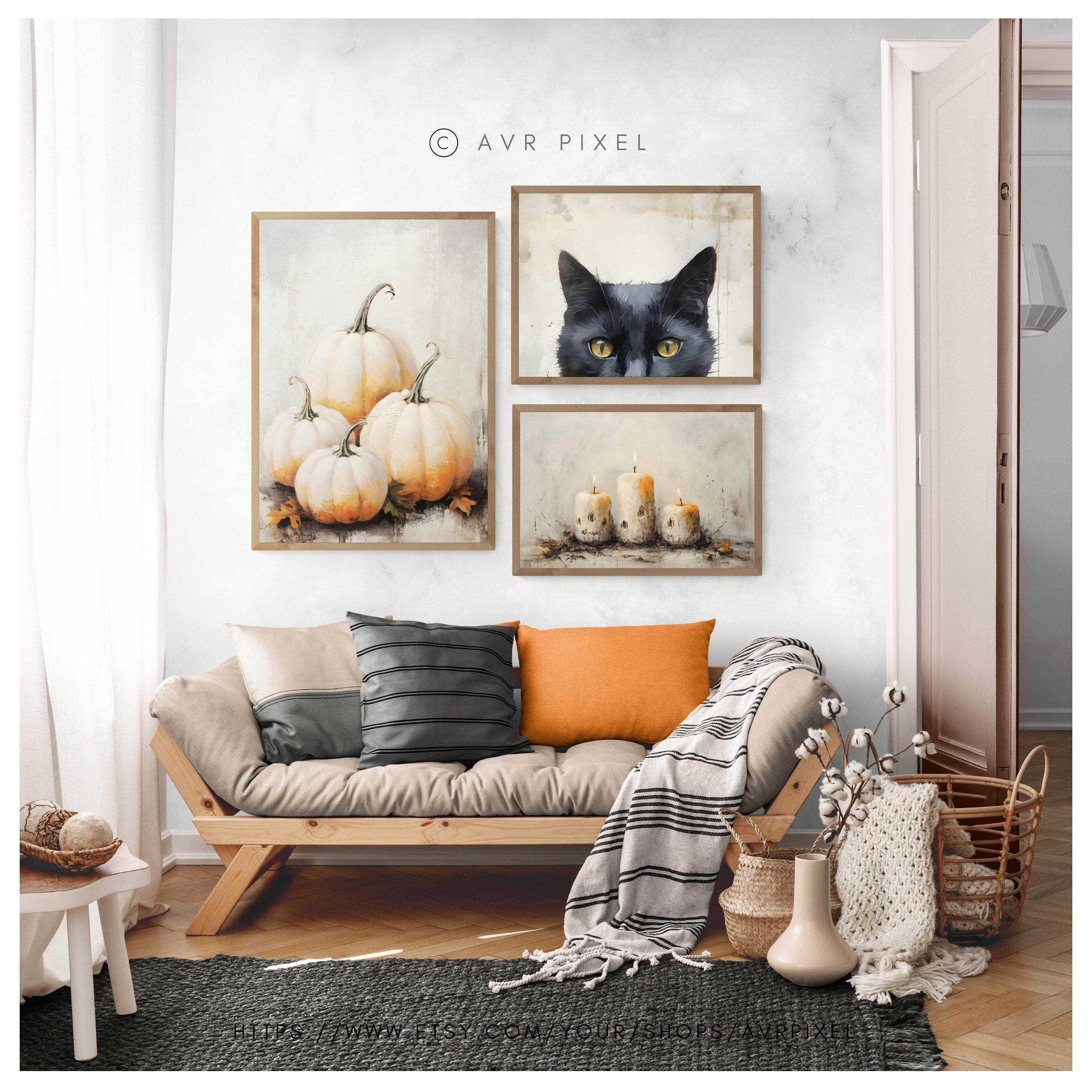 Halloween Wall Art |   Set - Cat Pumpkin  Candles Designs _ Avr pixel - Avr Pixel