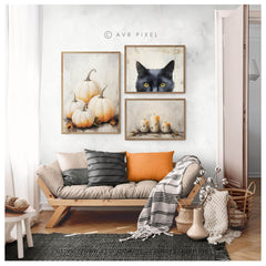 Halloween Wall Art |   Set - Cat Pumpkin  Candles Designs _ Avr pixel - Avr Pixel