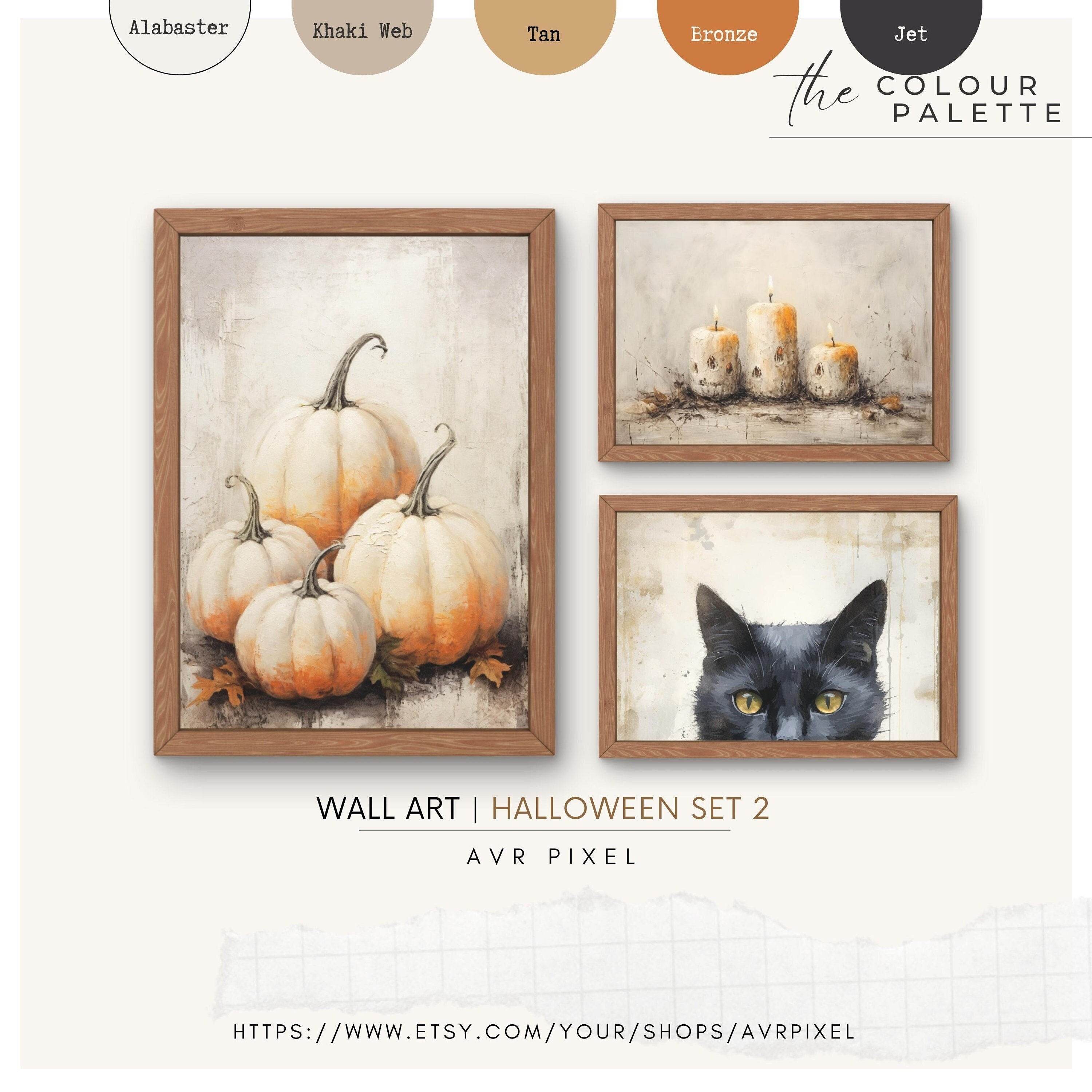 Halloween Wall Art |   Set - Cat Pumpkin  Candles Designs _ Avr pixel - Avr Pixel