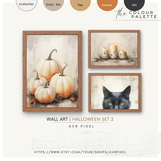Halloween Wall Art |   Set - Cat Pumpkin  Candles Designs _ Avr pixel - Avr Pixel