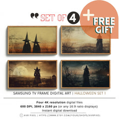Vintage Halloween Witches Art Set in 4K for Samsung Frame TV
