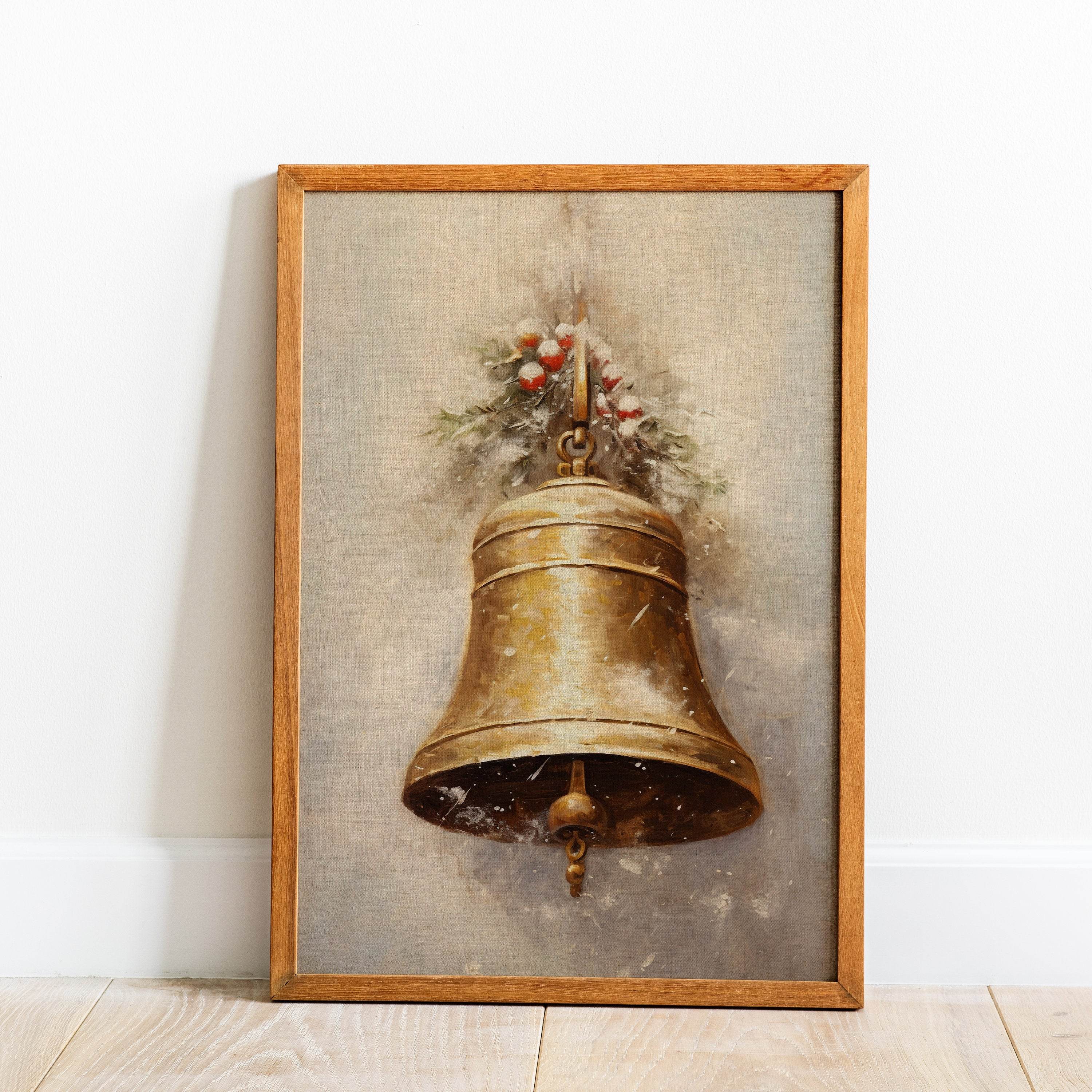 Christmas Wall Art | Gold  Bells  | Vintage Holiday Decor | Printable Digital Download WAS2P4 _ Avr pixel - Avr Pixel