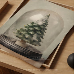 Christmas Wall Art |  Tree Snow Globe  | Rustic Farmhouse Holiday Decor | Printable Digital Download WAS1P1 _ Avr pixel - Avr Pixel