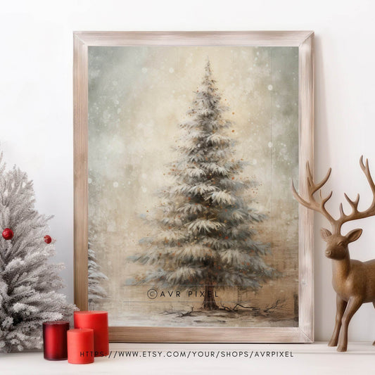 Christmas Wall Art | Vintage  Tree  - Rustic Farmhouse Holiday Decor _ Avr pixel - Avr Pixel