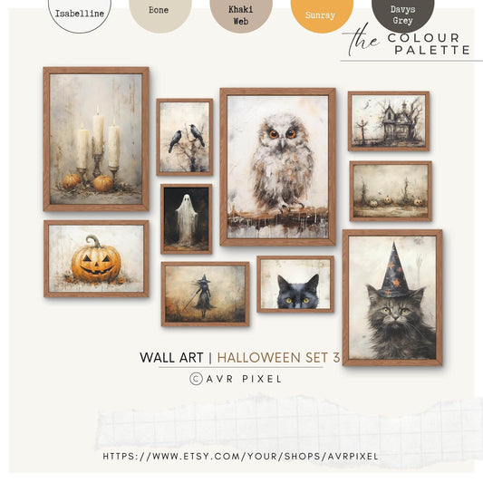 Halloween Wall Art | Vintage   Prints - Set of 10 Muted Fine Art Paintings - Avr pixel - Avr Pixel