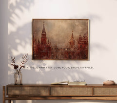 Christmas Wall Art | Winter Scene Print - Festive Red Brick Church _ Avr pixel - Avr Pixel