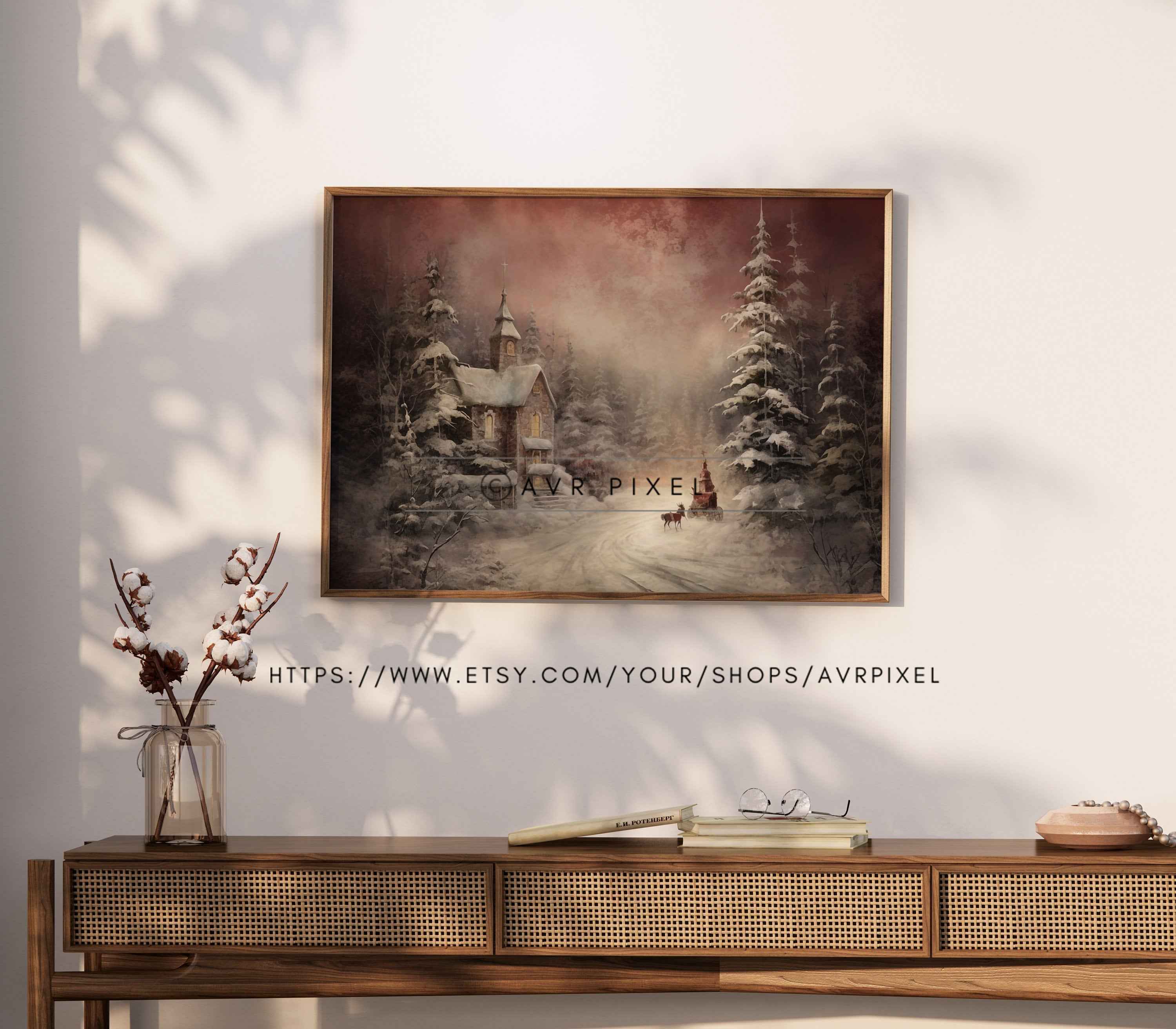 Winter Village Church Print: Snowy Christmas Decor (PDF Download)