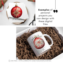 Christmas Bauble Clipart PNG - 12 Ornaments  10 Holiday Phrases for Scrapbooking  Decor _ Avr pixel - Avr Pixel
