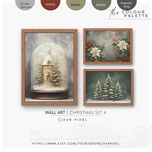 Christmas Wall Art | Vintage Farmhouse  - Rustic Holiday Oil Paintings Set of 3 _ Avr pixel - Avr Pixel