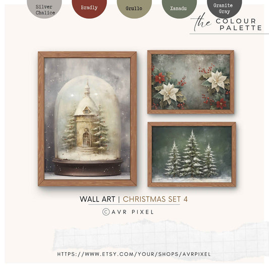 Vintage Christmas Prints Set: Farmhouse Winter Wall Art (PDF Download)