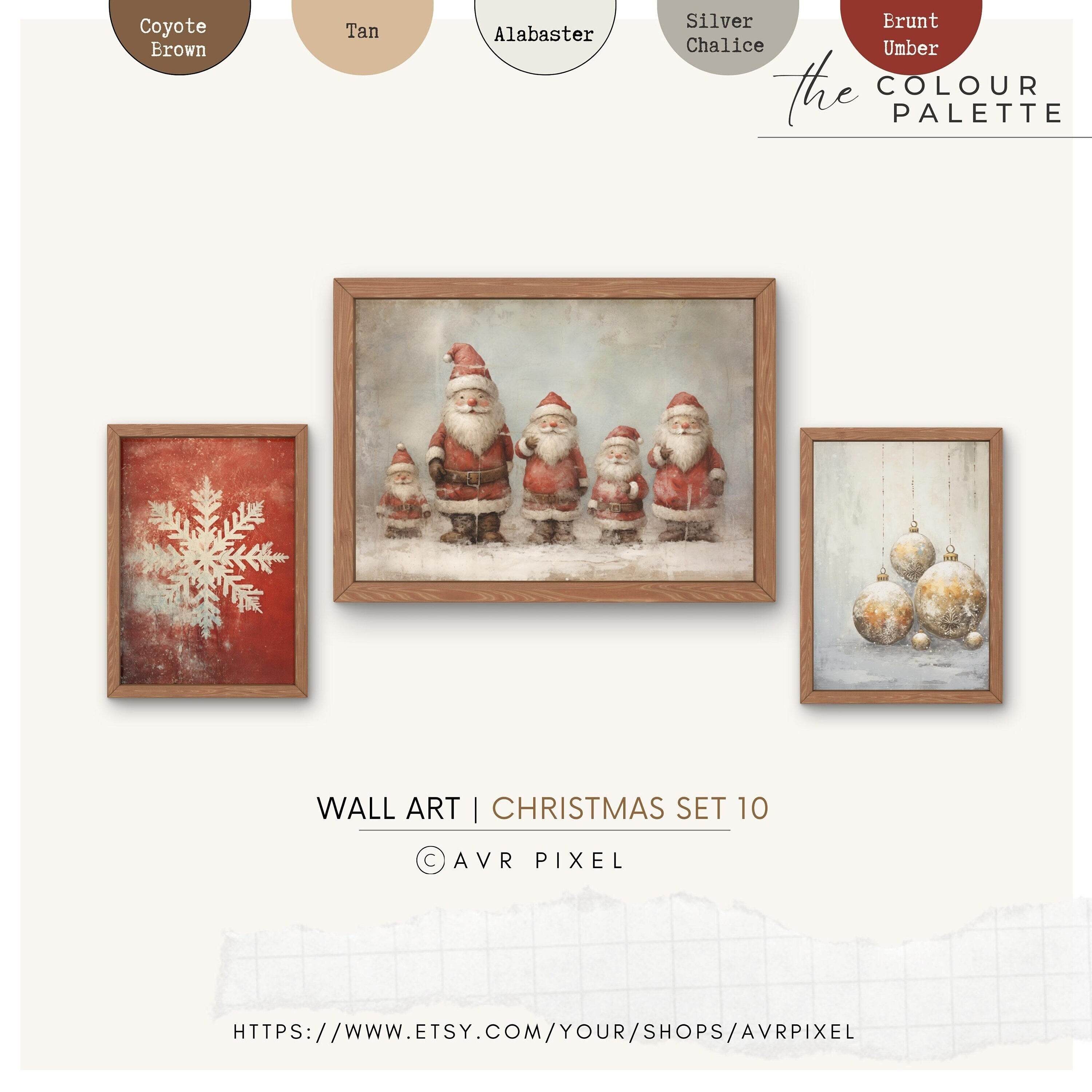 Christmas Wall Art |  Set - Santa Bauble  Snowflake Prints for Festive Home Decor _ Avr pixel - Avr Pixel